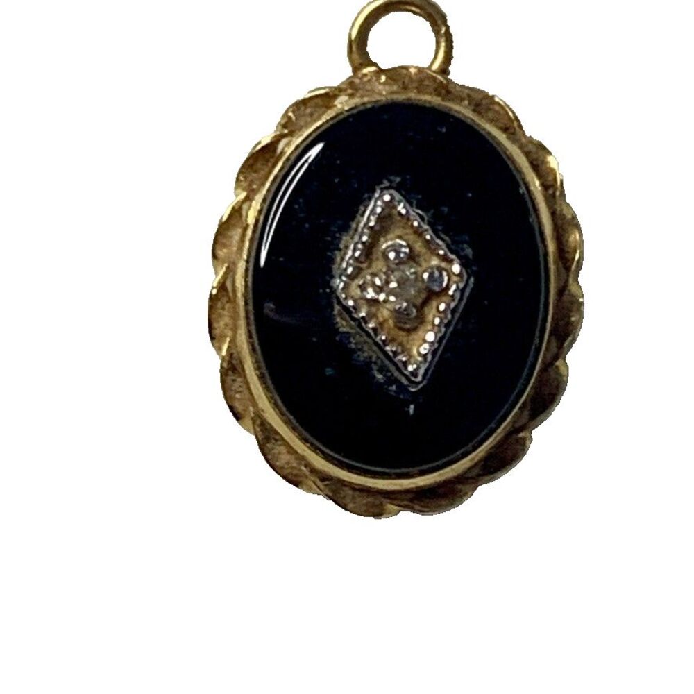 Vintage Gold Pendant Charm with Black Onyx Center Small Miniature Estate Jewelry